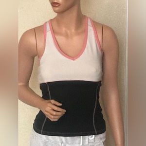 Bebe sport tank top in white & black with pink trim in sz M. Used condition